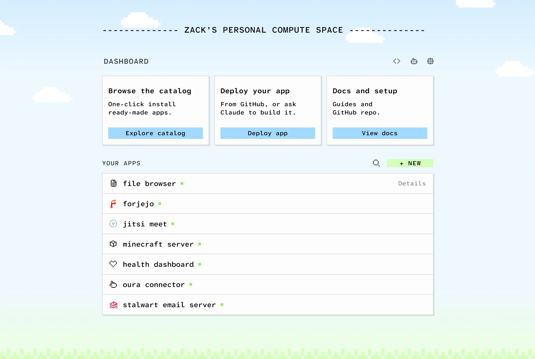 screenshot of the dashboard